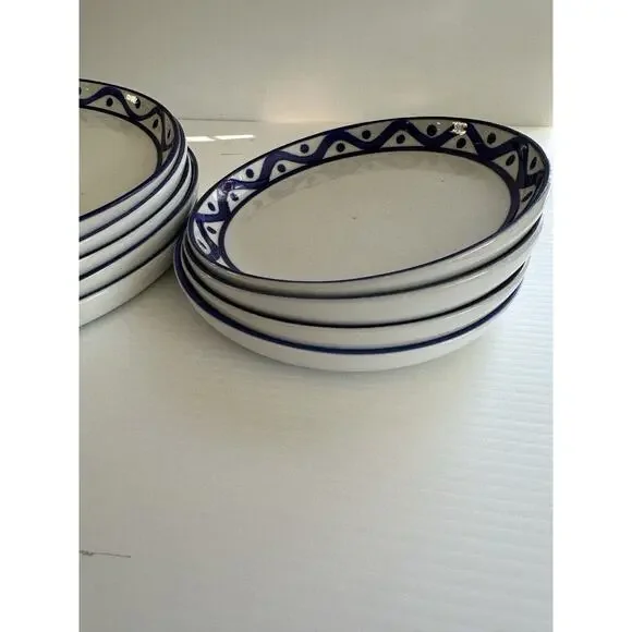 Dansk Arabesque Blue Wave Coupe Salad Plates 8" Raised Edge Set of 4 - Picture 2 of 7